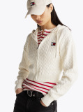 Beige Cable Knit Zip-Thru Sweatshirt  Women