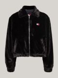 Black Faux Fur Zip-Thru Cropped Jacket  Women