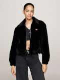 Black Faux Fur Zip-Thru Cropped Jacket  Women