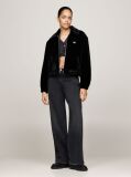 Black Faux Fur Zip-Thru Cropped Jacket  Women