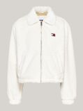 White Faux Fur Zip-Thru Cropped Jacket  Women
