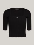 Black Square Neck Half Sleeve Slim Jumper  Women