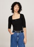 Black Square Neck Half Sleeve Slim Jumper  Women