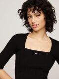 Black Square Neck Half Sleeve Slim Jumper  Women