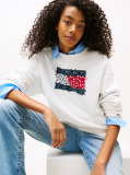 White Relaxed Floral Flag Crew  Women