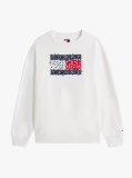 White Relaxed Floral Flag Crew  Women