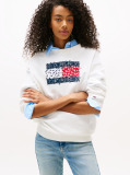White Relaxed Floral Flag Crew  Women