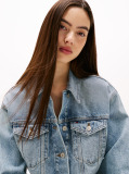 Denim Back Logo Oversized Cropped Denim Jacket  Women