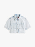 Denim Relaxed Cropped Short Sleeve Lightweight Denim Shirt  Women