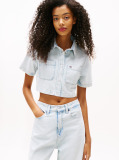 Denim Relaxed Cropped Short Sleeve Lightweight Denim Shirt  Women