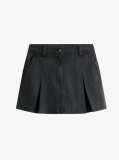Black Pleated Denim Mini Skirt  Women