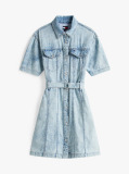 Denim Faded Denim Belted Mini Dress  Women