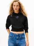 Black Relaxed Cropped Graphic Hoody  Women