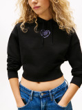 Black Relaxed Cropped Graphic Hoody  Women