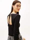 Black Diamante Flag Slim Long Sleeve Top  Women