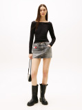 Black Diamante Flag Slim Long Sleeve Top  Women