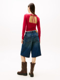 Red Diamante Flag Slim Long Sleeve Top  Women