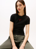 Black Logo Embroidery Slim T-Shirt  Women
