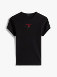 Black Logo Embroidery Slim T-Shirt  Women