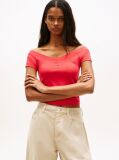 Red Off-The-Shoulder Ribbed Slim Top  Women