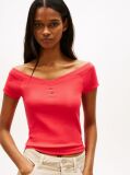 Red Off-The-Shoulder Ribbed Slim Top  Women