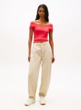 Red Off-The-Shoulder Ribbed Slim Top  Women