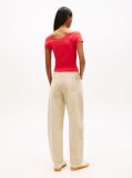 Red Off-The-Shoulder Ribbed Slim Top  Women