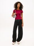 Pink Ruffle Ribbed Slim Boat Neck Top  Women