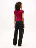 Pink Ruffle Ribbed Slim Boat Neck Top  Women