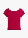 Pink Ruffle Ribbed Slim Boat Neck Top  Women
