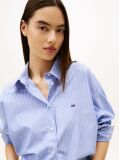 Blue Oversized Fit Metallic Cropped Shirt  Women