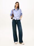 Blue Oversized Fit Metallic Cropped Shirt  Women