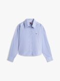 Blue Oversized Fit Metallic Cropped Shirt  Women