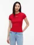 Red Logo Ribbed Slim T-Shirt  Women