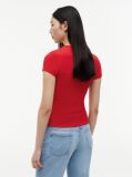 Red Logo Ribbed Slim T-Shirt  Women