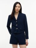 Blue Gold-Tone Button Regular Fit Cropped Blazer  Women