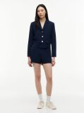 Blue Gold-Tone Button Regular Fit Cropped Blazer  Women