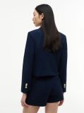Blue Gold-Tone Button Regular Fit Cropped Blazer  Women