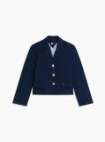 Blue Gold-Tone Button Regular Fit Cropped Blazer  Women