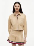 Beige Relaxed Fit Crest Embroidery Cropped Shirt  Women