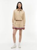 Beige Relaxed Fit Crest Embroidery Cropped Shirt  Women