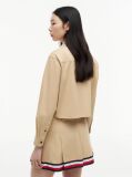 Beige Relaxed Fit Crest Embroidery Cropped Shirt  Women
