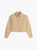 Beige Relaxed Fit Crest Embroidery Cropped Shirt  Women