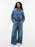 Denim Drawstring Loose Wide Leg Jeans With Linen  Women