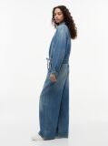 Denim Drawstring Loose Wide Leg Jeans With Linen  Women