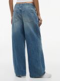 Denim Drawstring Loose Wide Leg Jeans With Linen  Women