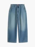 Denim Drawstring Loose Wide Leg Jeans With Linen  Women