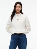 White Tommy Badge Mock Neck Jumper With Alpaca  Women