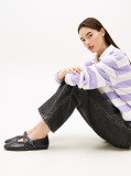 Black Leather Crossover Strap Mary Janes  Women