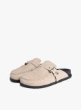 Beige Textured Suede Buckle Mules  Women